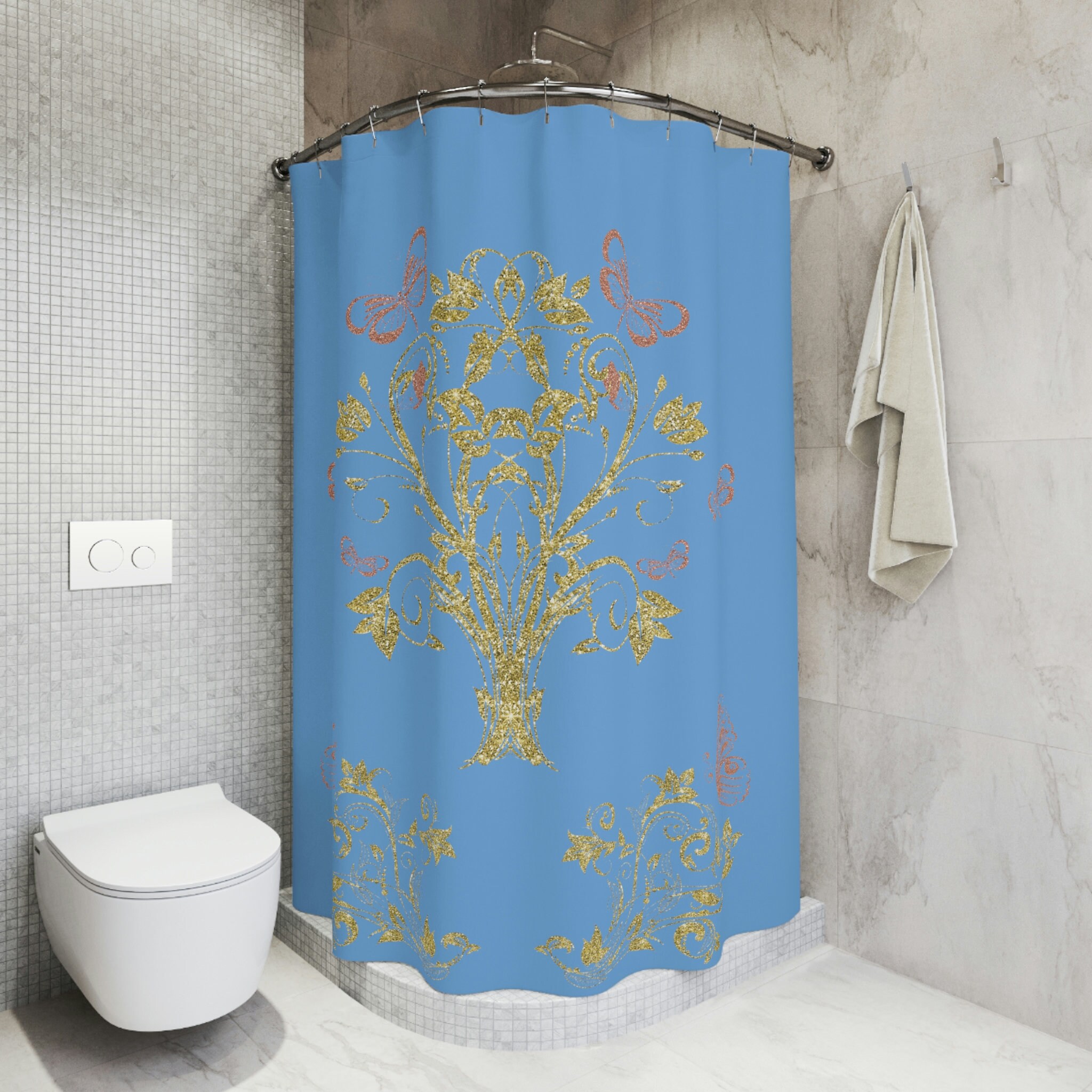 Vintage Butterfly Tree On Blue Background Shower Curtain For A Fresh Look - Image 3