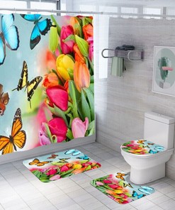 Vintage Butterfly Tulips Shower Curtain For Quiet And Cozy Bathrooms