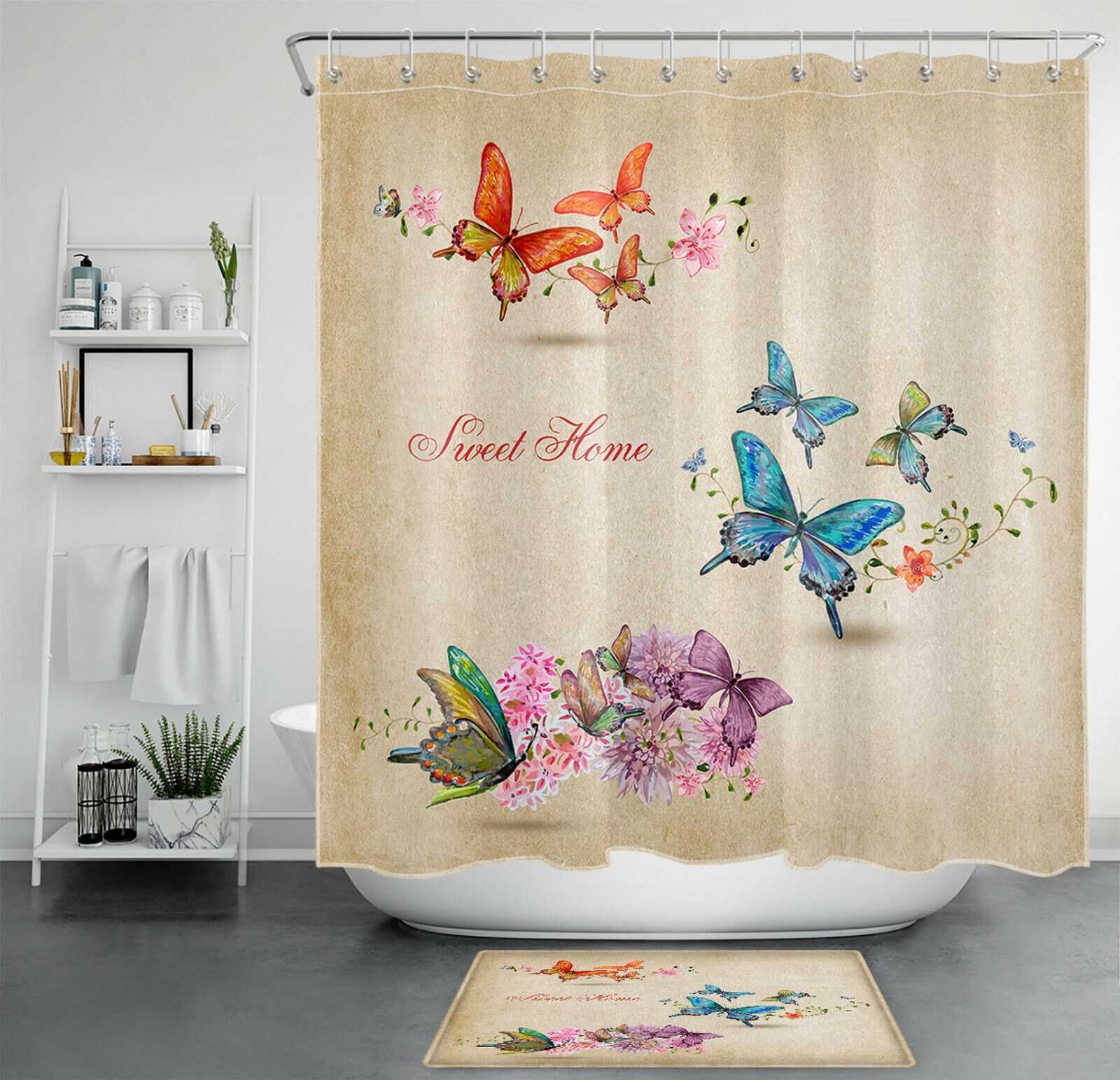 Vintage Butterfly and Rustic Flower Shower Curtain for a Sweet Home Makeover