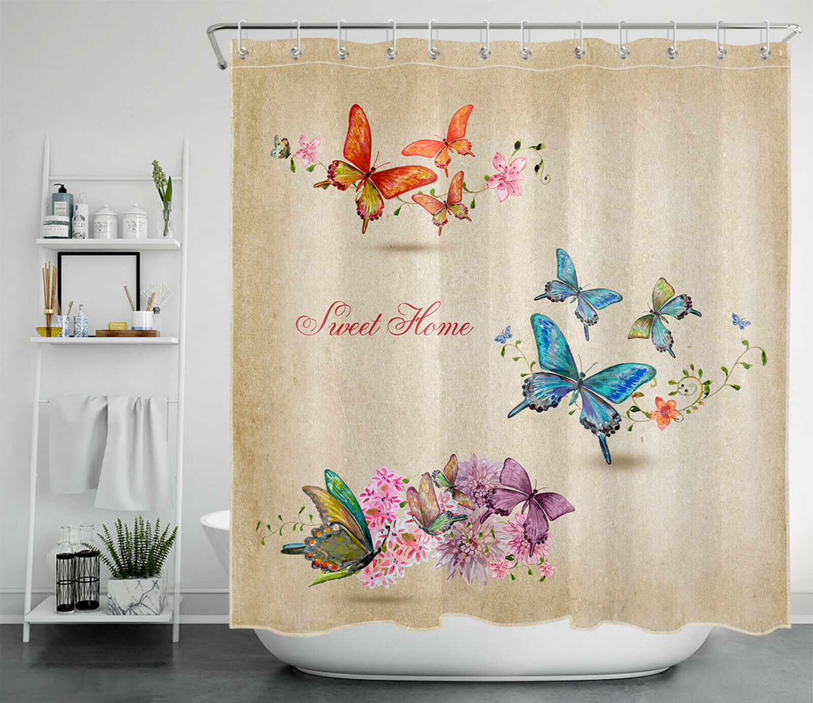 Vintage Butterfly and Rustic Flower Shower Curtain for a Sweet Home Makeover