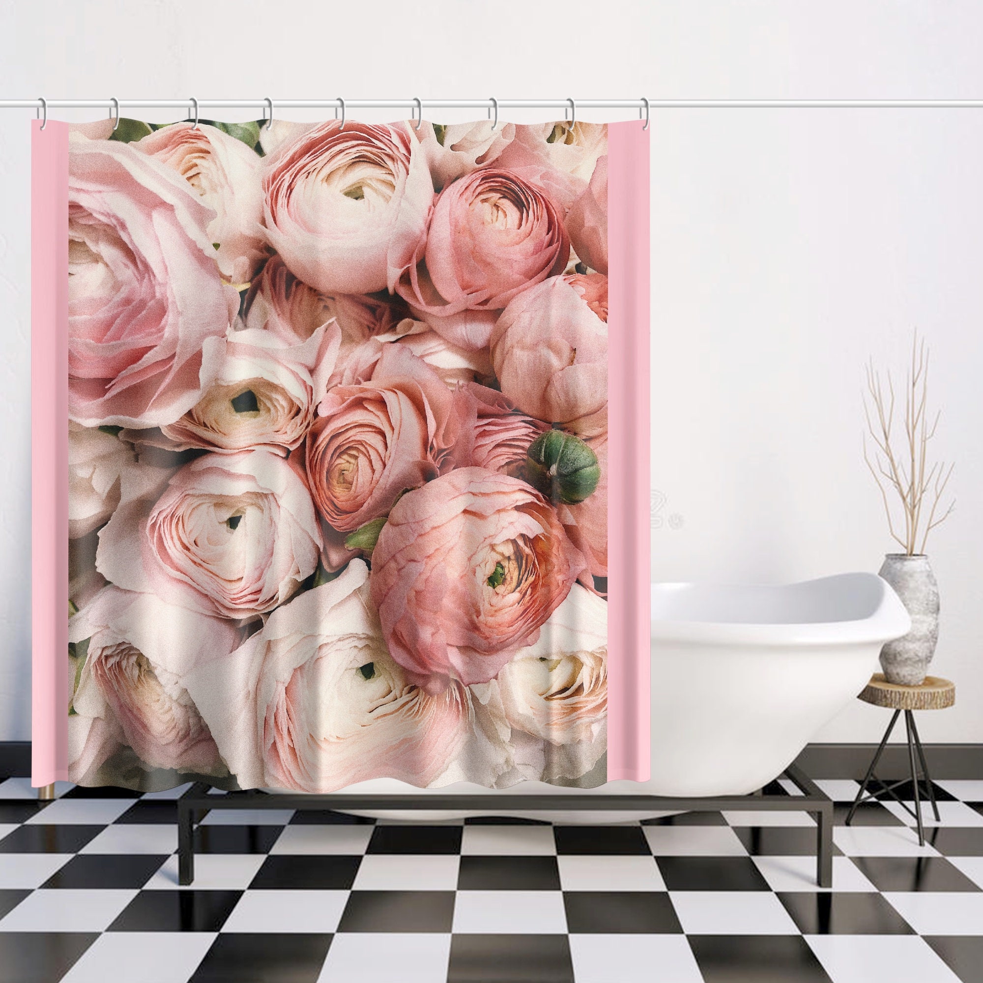 Vintage Cabbage Rose Shower Curtain With Elegant Design And Waterproof Fabric