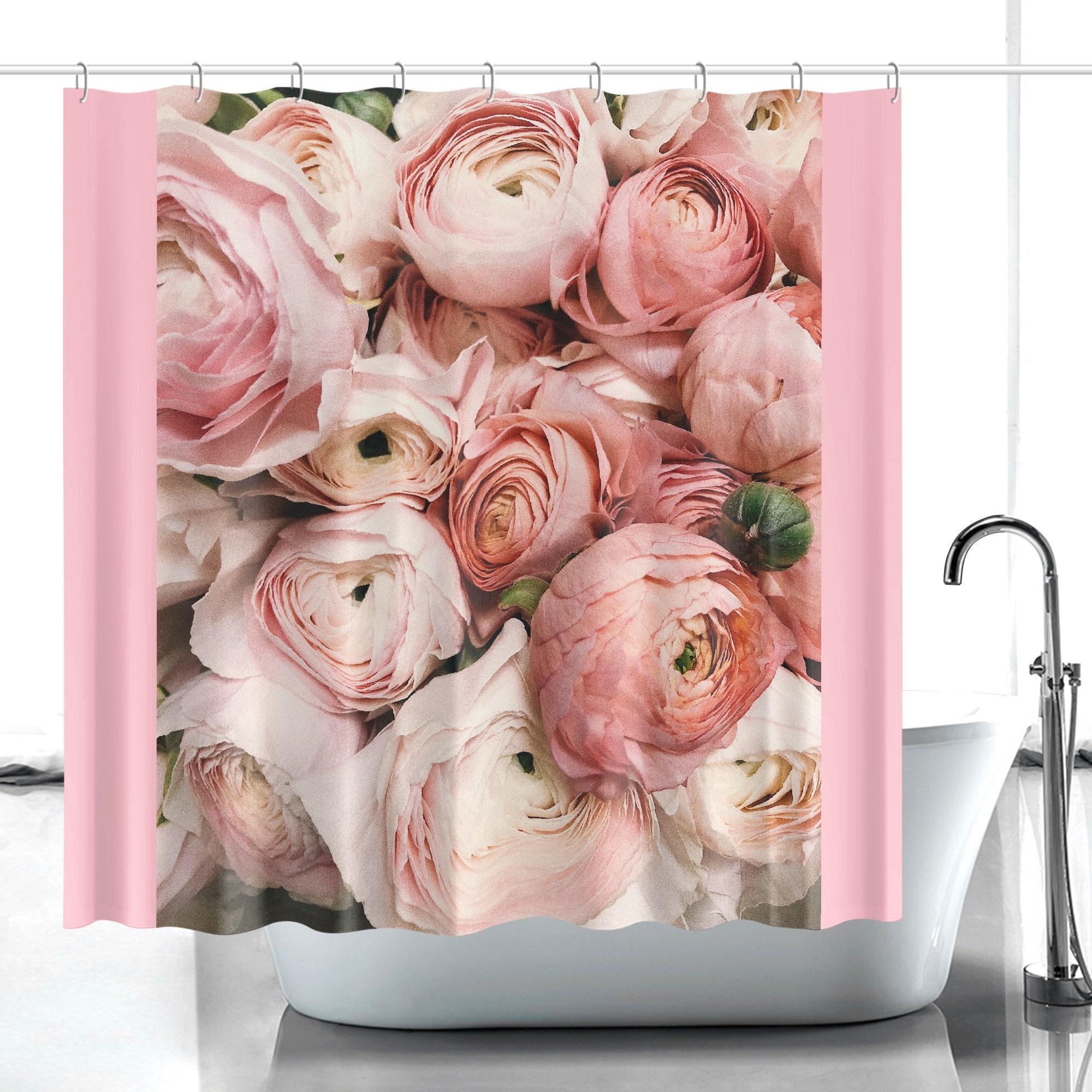 Vintage Cabbage Rose Shower Curtain With Elegant Design And Waterproof Fabric - Image 2