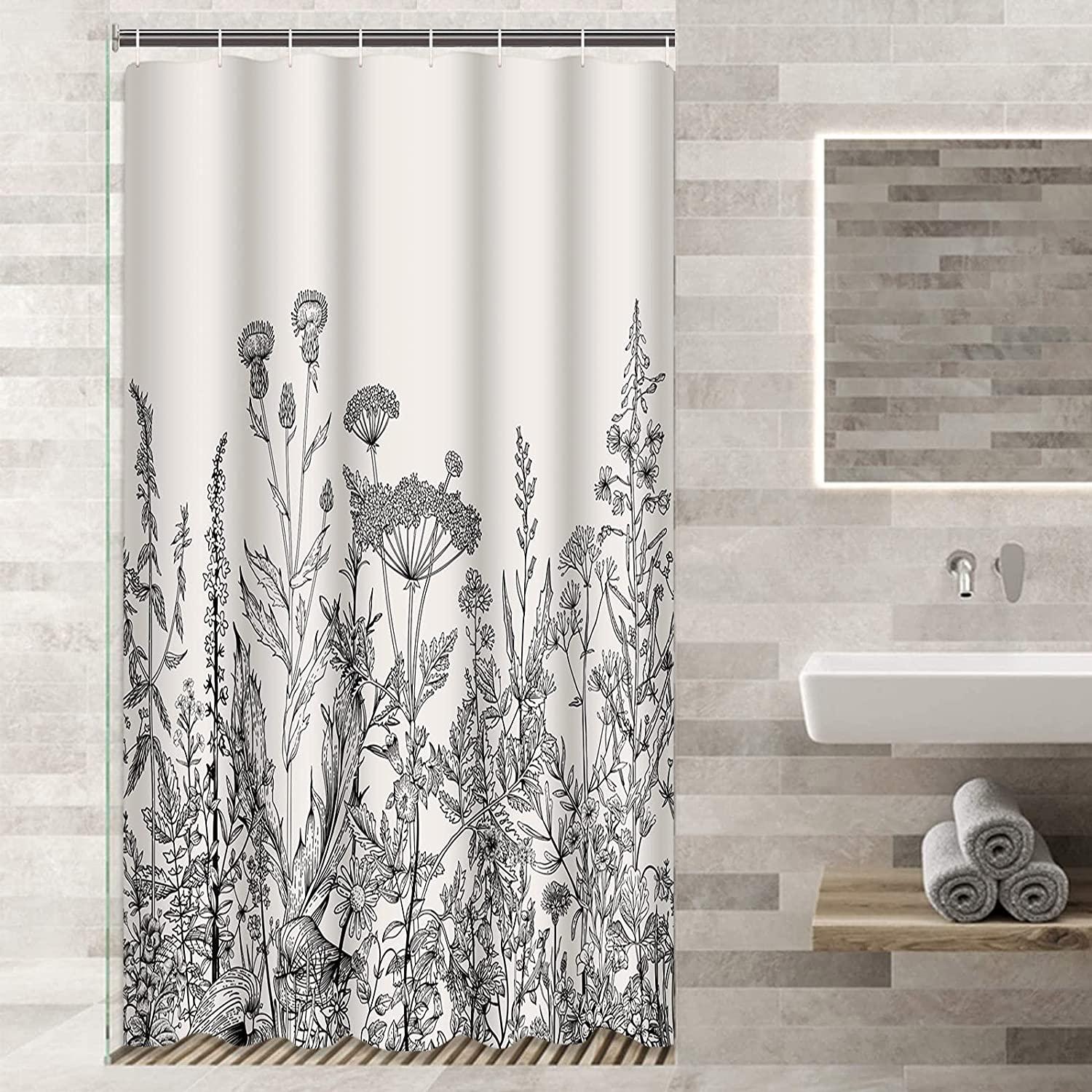 Vintage Camper Floral Shower Curtain, Botanical Bathroom Accessory