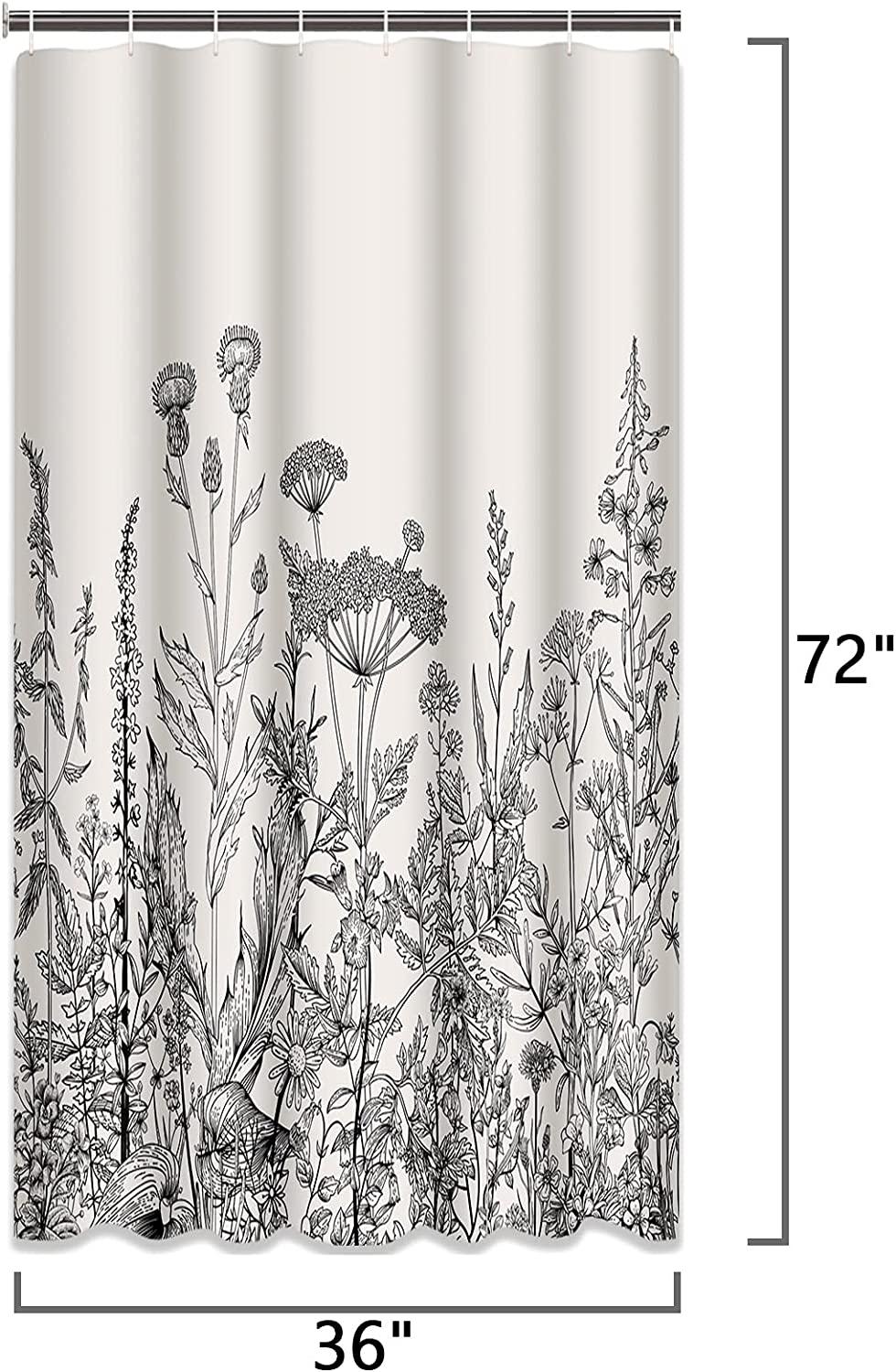 Vintage Camper Floral Shower Curtain, Botanical Bathroom Accessory