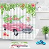 Vintage Car and Flamingo Shower Curtain for a Retro Bathroom
