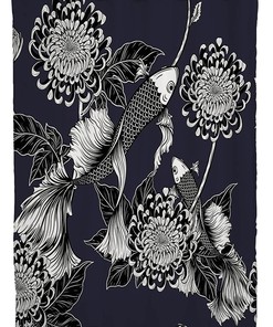 Vintage Chinese Texture Koi Fish Chrysanthemum Shower Curtain