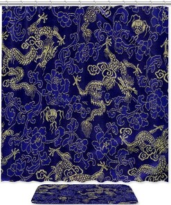 Vintage Chinese Texture on Waterproof Purple Dragon Silk Shower Curtain