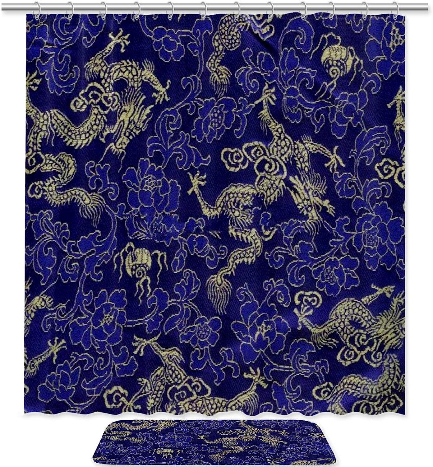 Vintage Chinese Texture on Waterproof Purple Dragon Silk Shower Curtain