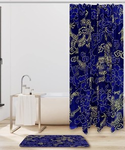 Vintage Chinese Texture on Waterproof Purple Dragon Silk Shower Curtain