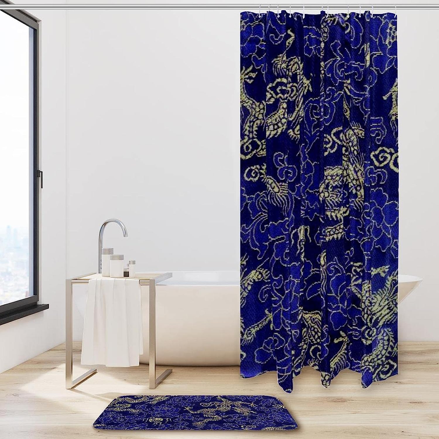 Vintage Chinese Texture on Waterproof Purple Dragon Silk Shower Curtain