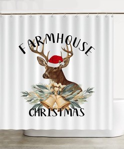 Vintage Christmas Animal Elk Deer Hotel Rustic Waterproof Shower Curtain For Farmhouse Christmas 