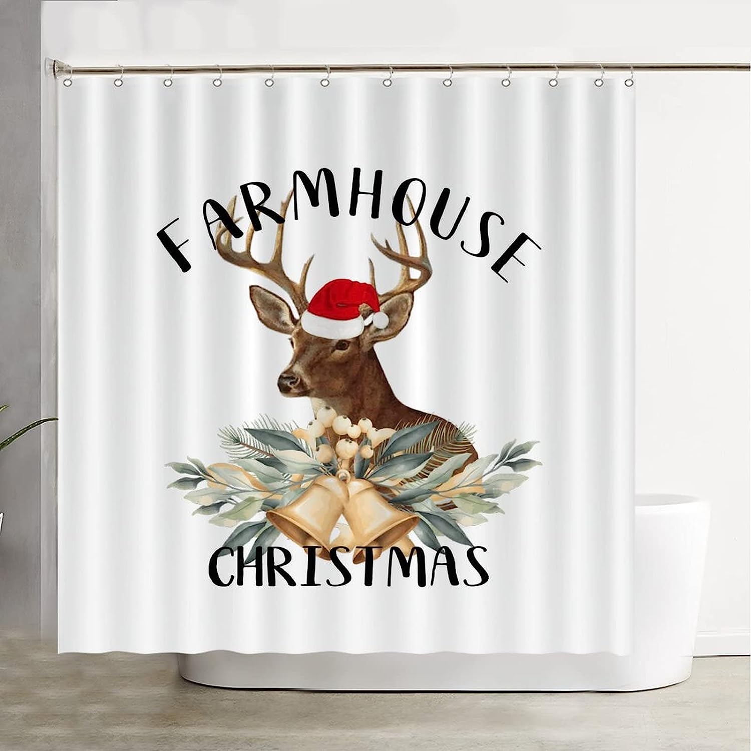 Vintage Christmas Animal Elk Deer Hotel Rustic Waterproof Shower Curtain For Farmhouse Christmas