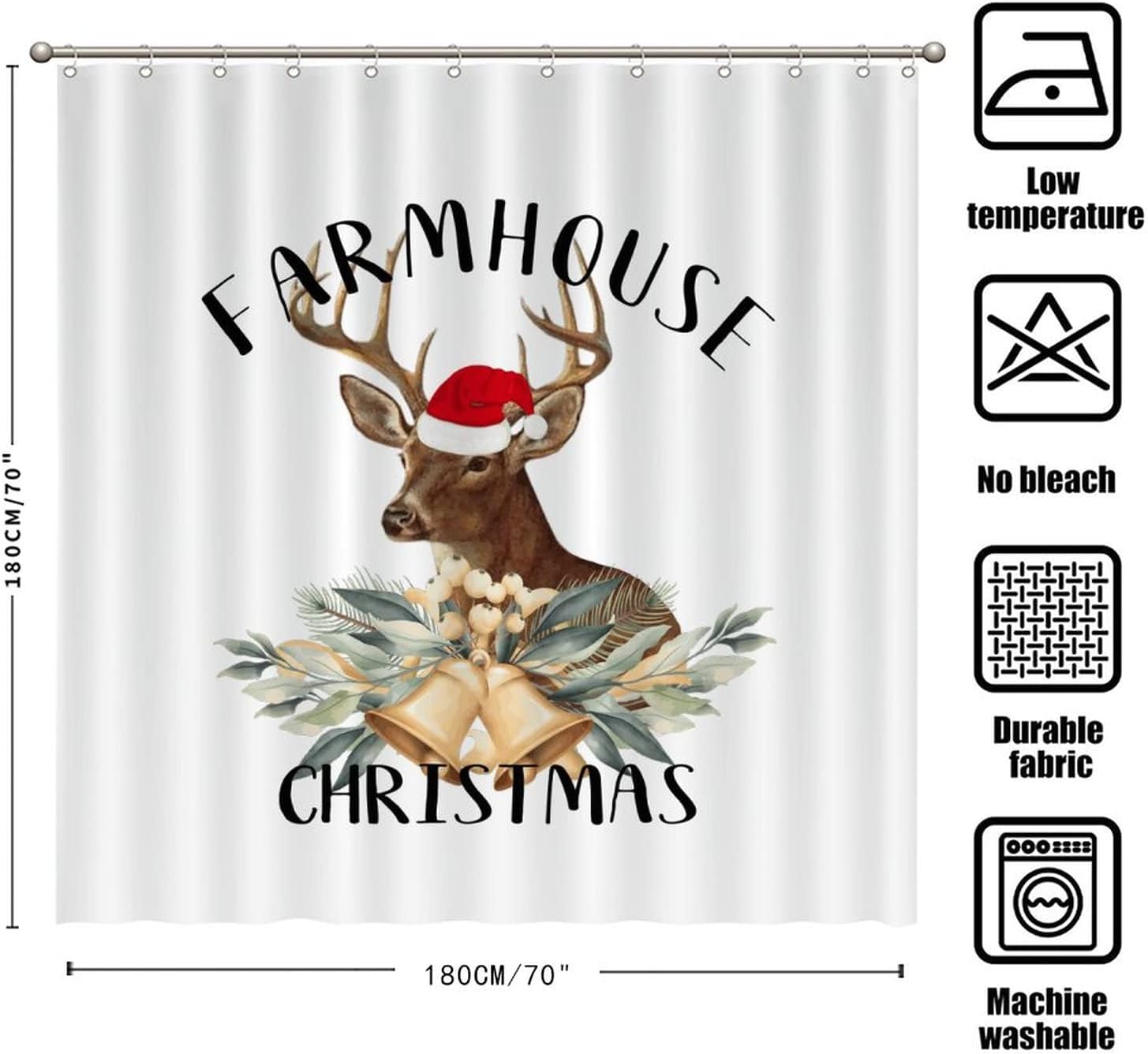Vintage Christmas Animal Elk Deer Hotel Rustic Waterproof Shower Curtain For Farmhouse Christmas