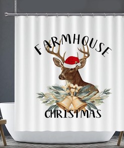 Vintage Christmas Animal Elk Deer Hotel Rustic Waterproof Shower Curtain For Farmhouse Christmas