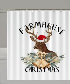 Vintage Christmas Animal Elk Deer Hotel Rustic Waterproof Shower Curtain For Farmhouse Christmas
