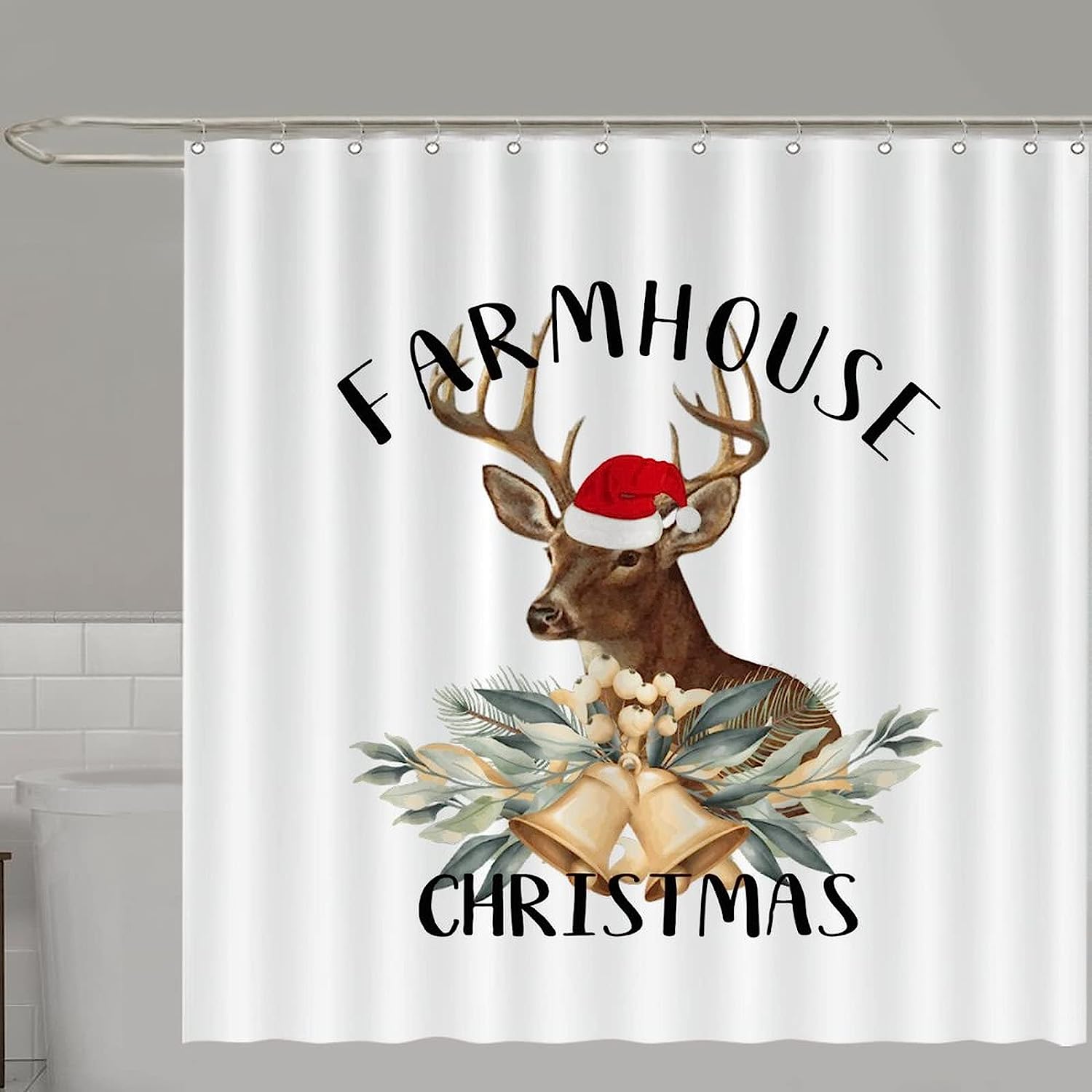 Vintage Christmas Animal Elk Deer Hotel Rustic Waterproof Shower Curtain For Farmhouse Christmas