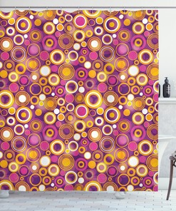 Vintage Circles Round Print Shower Curtain For Retro Bathroom