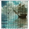 Vintage Coastal Seagulls Pirate Ship Shower Curtain, Nautical Bathroom Decor with Ocean Adventure 