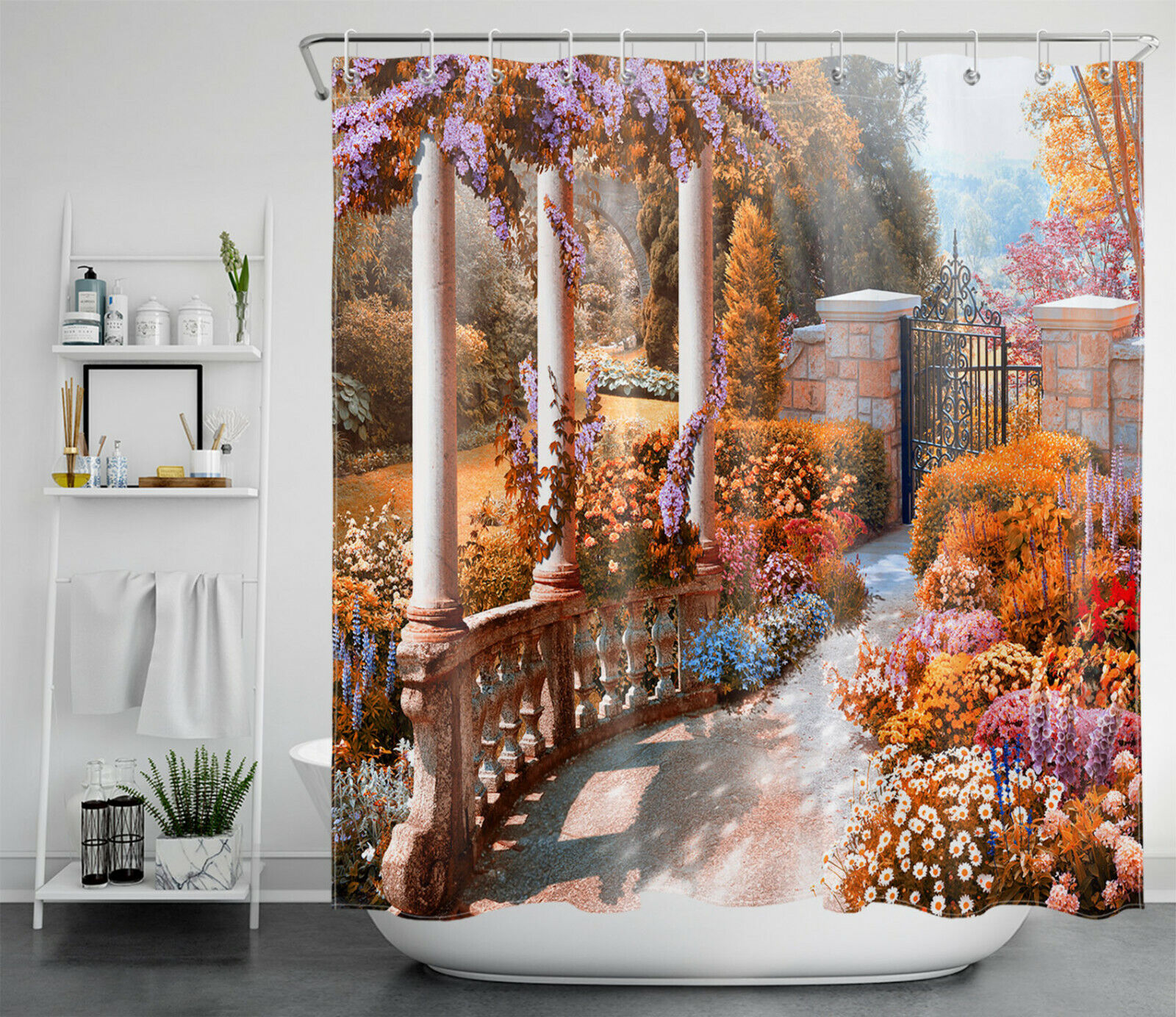 Vintage Column Bathroom Curtain - Autumn Forest Garden Scenery - Image 2