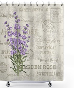 Vintage Composition with Grunge Display and Flowers Shower Curtain with Lavender and French Theme