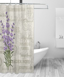 Vintage Composition with Grunge Display and Flowers Shower Curtain with Lavender and French Theme