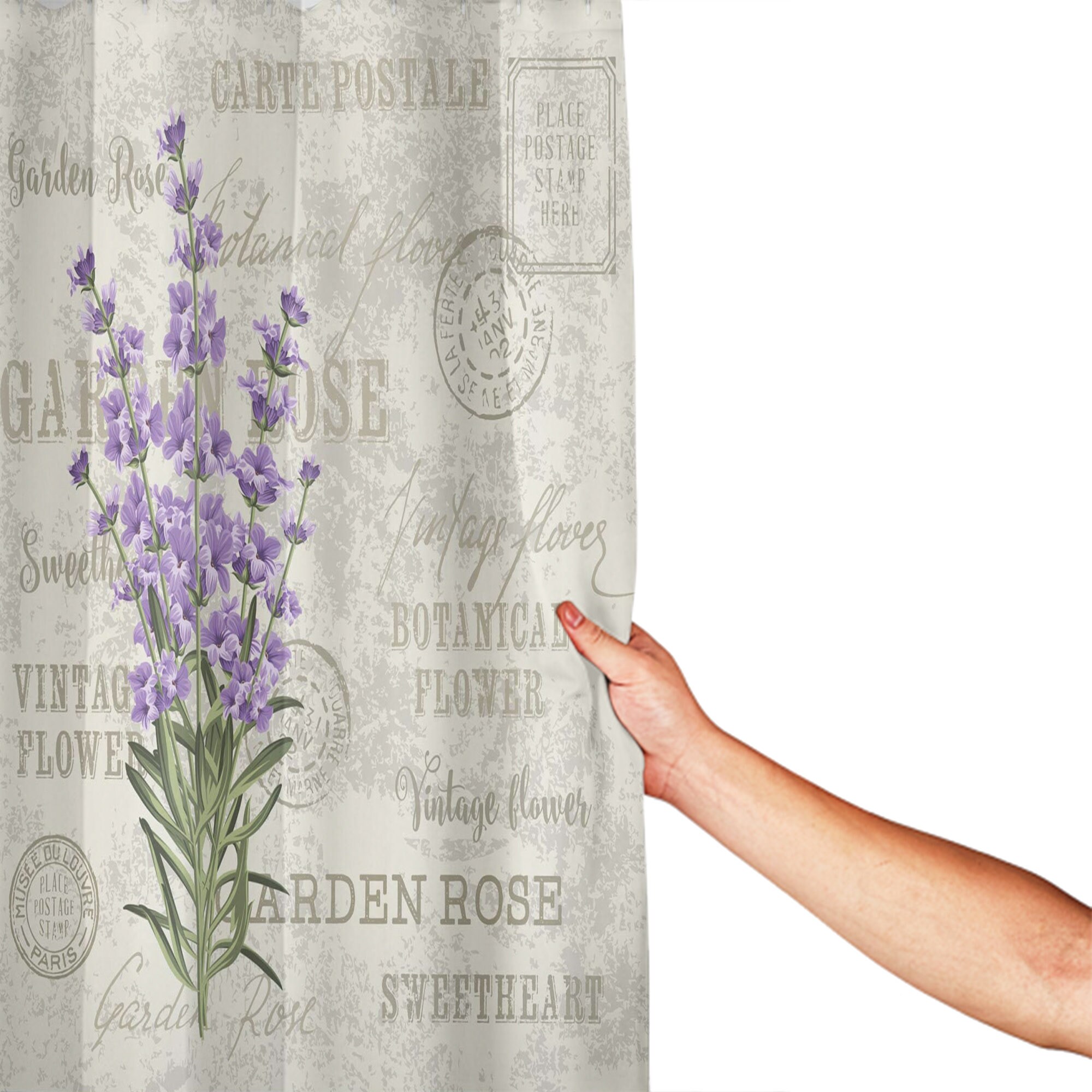 Vintage Composition with Grunge Display and Flowers Shower Curtain with Lavender and French Theme