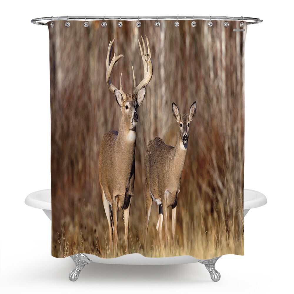 Vintage Country Shower Curtain With Deer Prints - Image 2
