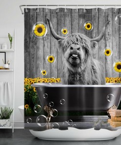 Vintage Cow Print Bathroom Curtain