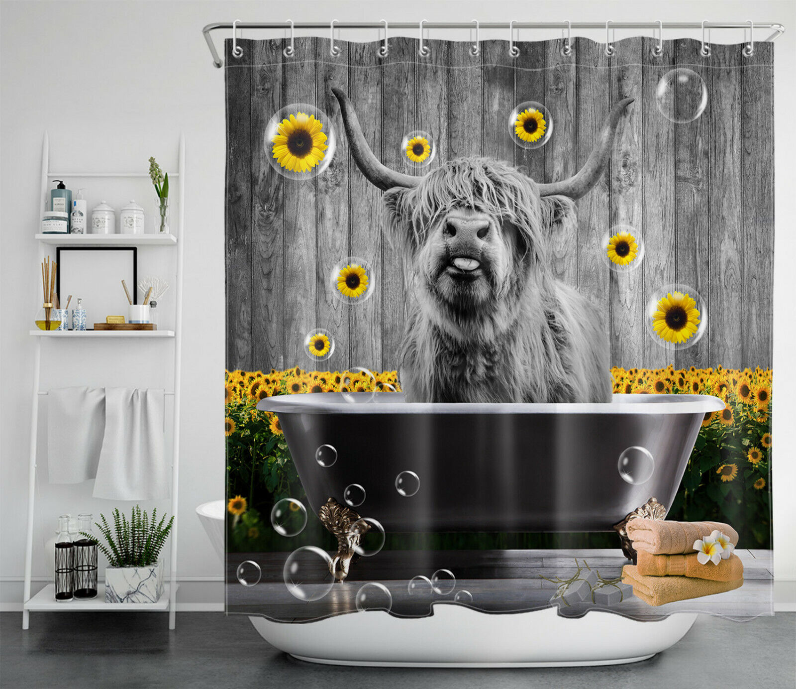 Vintage Cow Print Bathroom Curtain