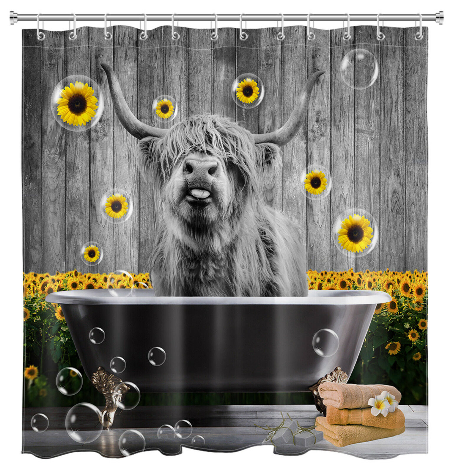 Vintage Cow Print Bathroom Curtain - Image 2