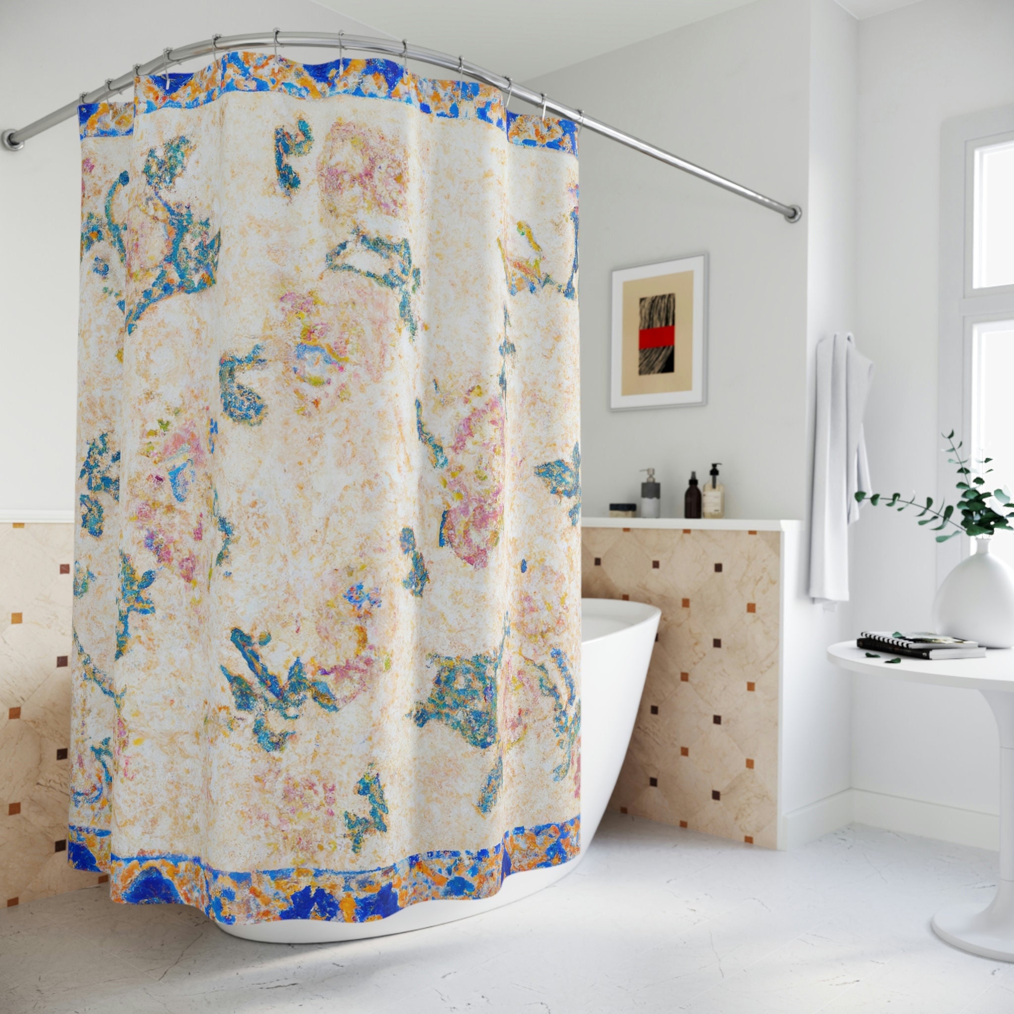 Vintage Damask Rose Shower Curtain For Romantic Bathroom Decor