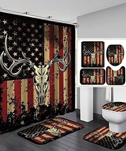 Vintage Deer Skull Restroom Shower Curtain for Hunting Cabin Bathroom