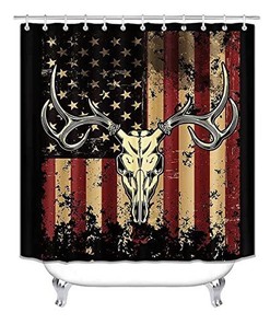 Vintage Deer Skull Restroom Shower Curtain for Hunting Cabin Bathroom