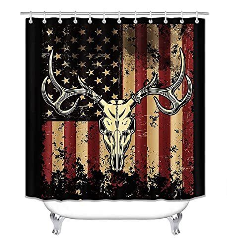 Vintage Deer Skull Restroom Shower Curtain for Hunting Cabin Bathroom