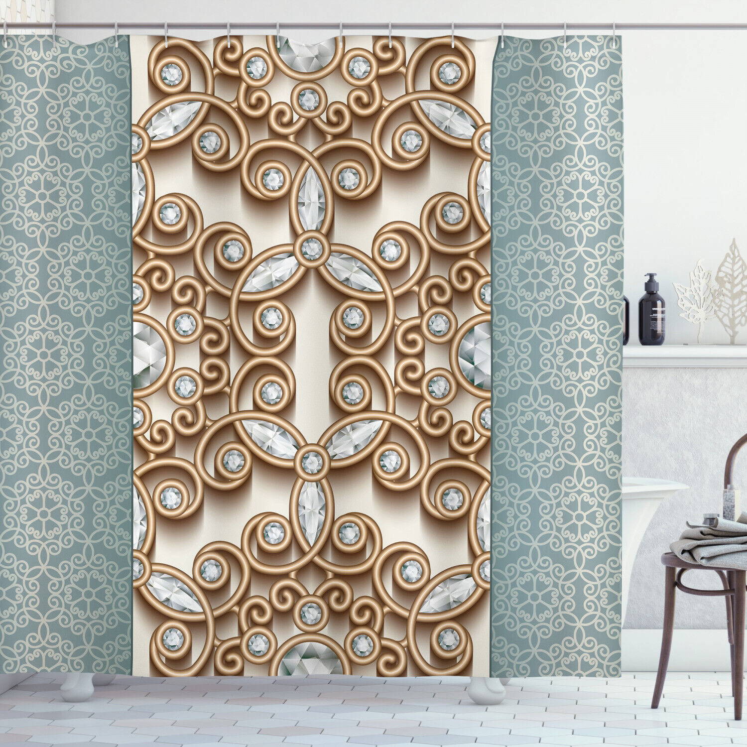 Vintage Diamonds Retro Print Boho Shower Curtain For Full Size Bathrooms