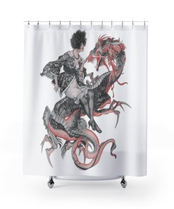 Vintage Dragon Rider Shower Curtain with Antique Illustration