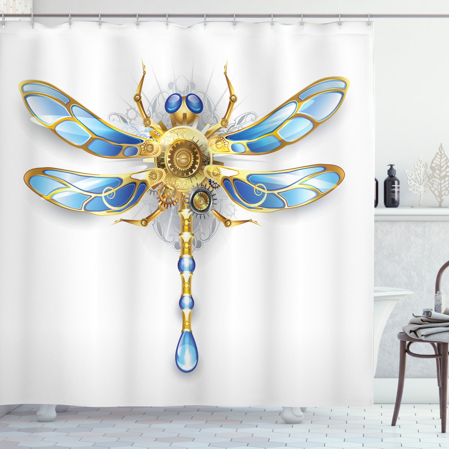 Vintage Dragonfly Design Fabric Shower Curtain For Bathroom - Image 3