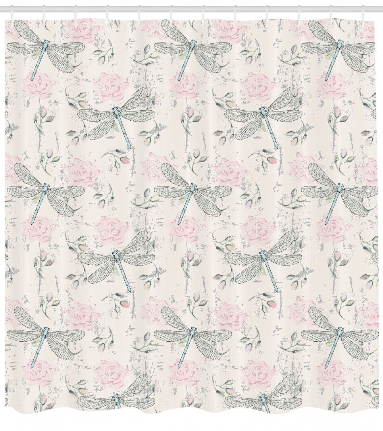 Vintage Dragonfly Print Shower Curtain, Shabby Chic Bathroom Decor