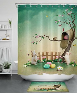 Vintage Easter Flower Egg Bunny Shower Curtain for Bathroom 