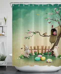 Vintage Easter Flower Egg Bunny Shower Curtain for Bathroom