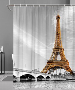 Vintage Eiffel Tower Landscape Shower Curtain, European Architecture Scenery Paris City Romantic Bathroom Decor Fabric