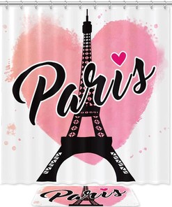 Vintage Eiffel Tower in Paris Restroom Shower Curtain for Travelers
