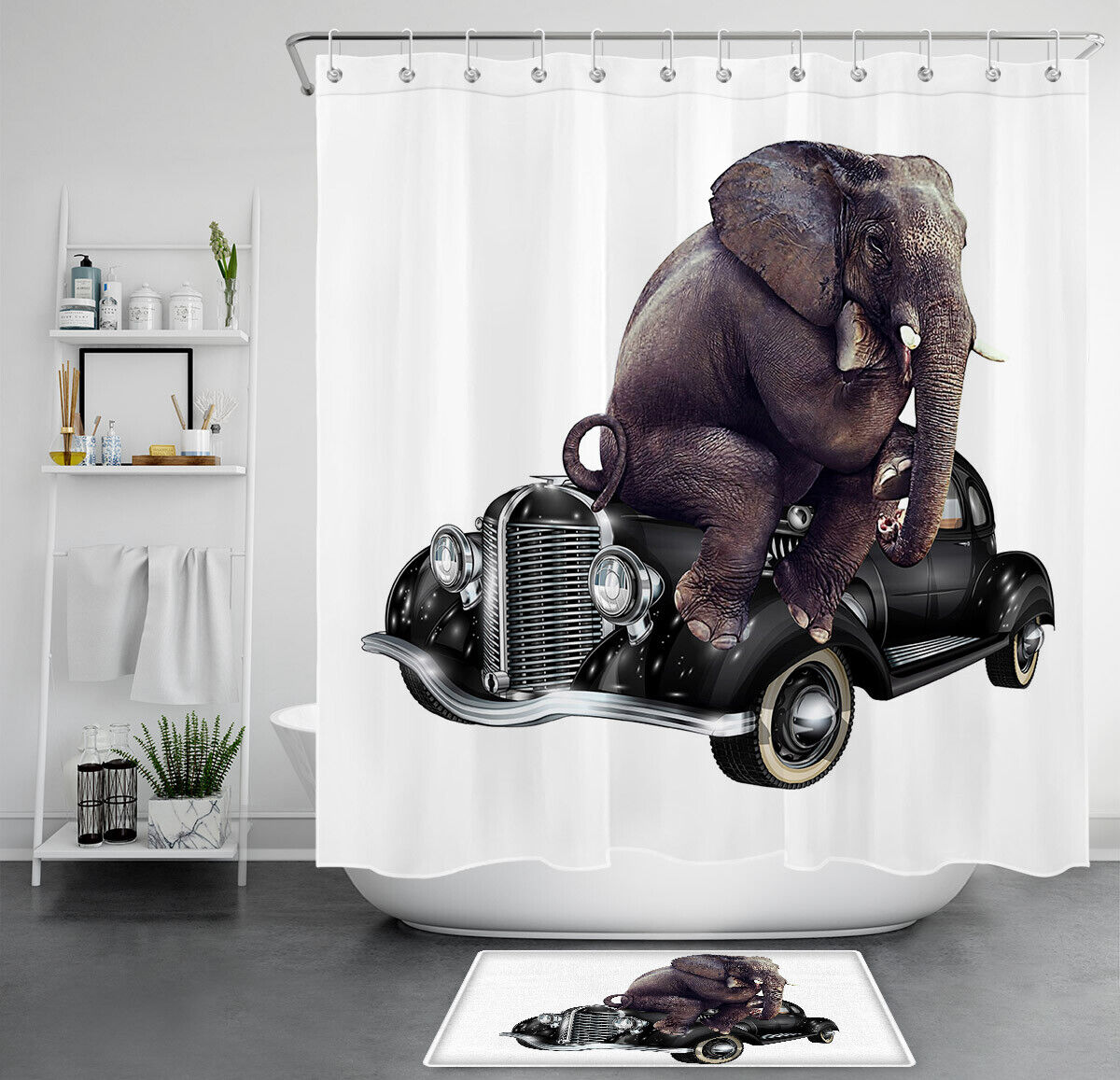 Vintage Elephant Car Shower Curtain - A Unique And Nostalgic Bathroom Decoration