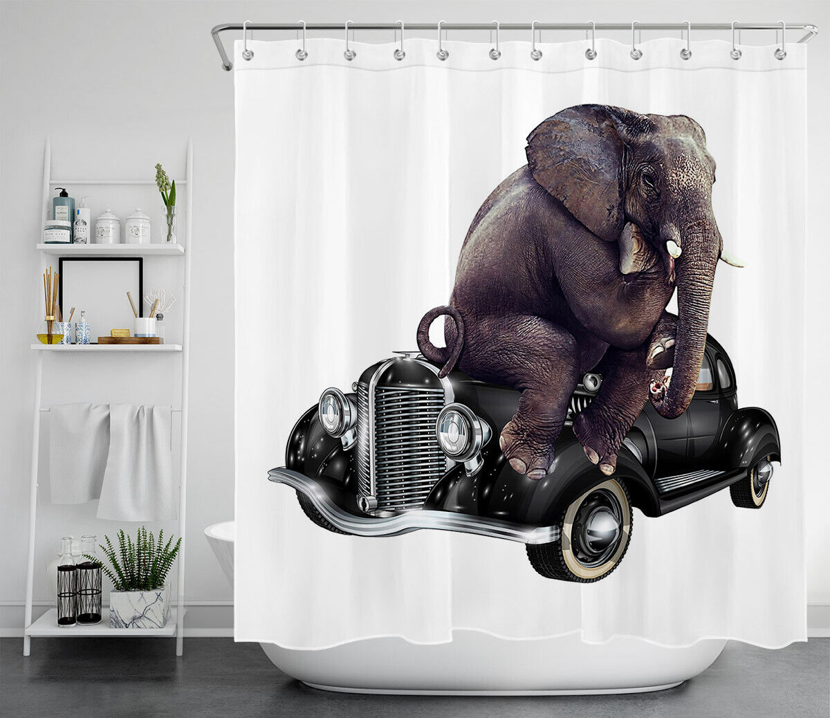Vintage Elephant Car Shower Curtain - A Unique And Nostalgic Bathroom Decoration