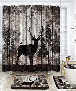 Vintage Elk Shower Curtain, Rustic Bathroom Accessory