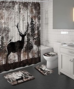 Vintage Elk Shower Curtain, Rustic Bathroom Accessory