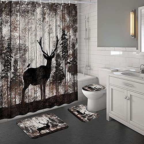Vintage Elk Shower Curtain, Rustic Bathroom Accessory