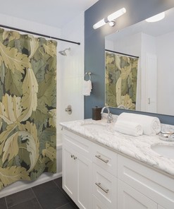 Vintage English Bathroom Accessory with Antique Print Bathroom William Morris Green Acanthus Leaf Pattern Shower Curtain