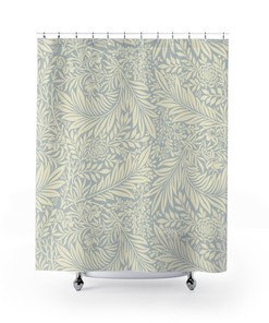 Vintage English Bathroom Accessory with William Morris Soft Blue Cream Shower Curtain