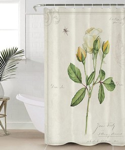 Vintage Farm White Rose Flowers on Retro Letter Print Shower Curtain for Bathroom